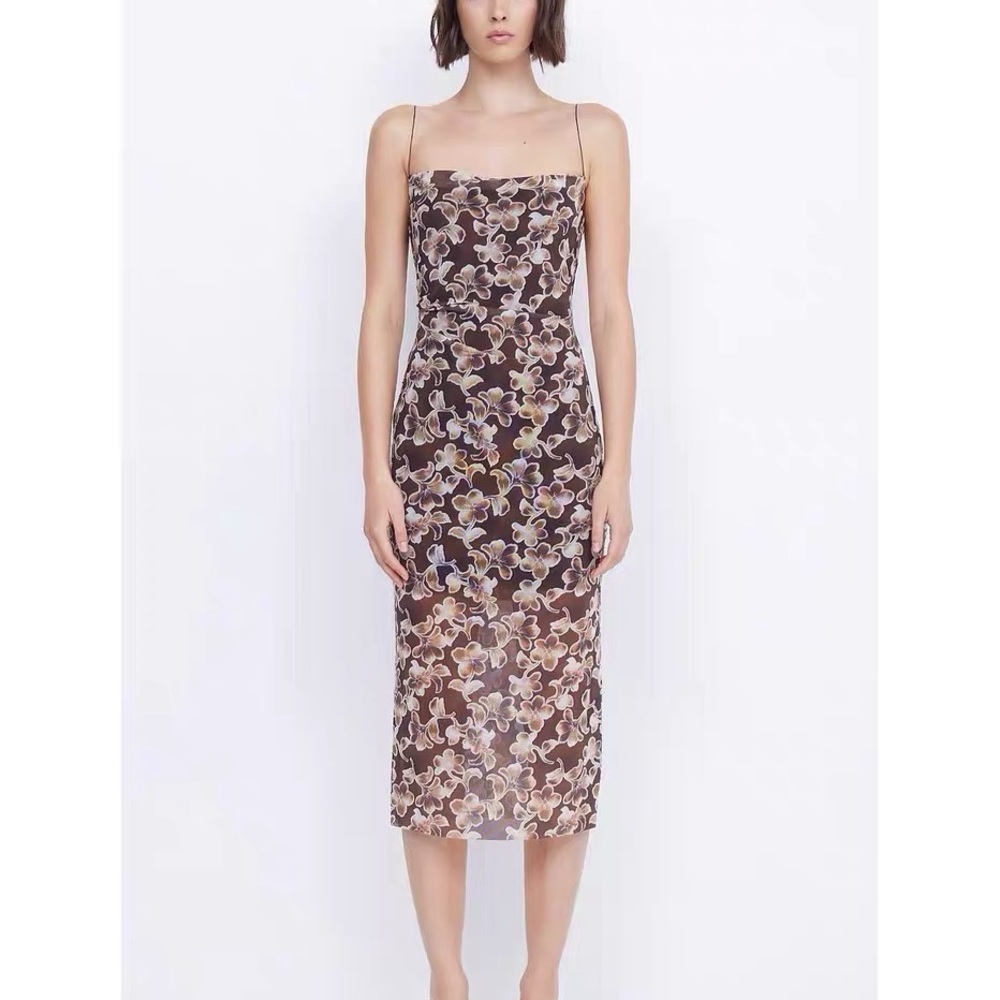 Floral Brown Midi Dress